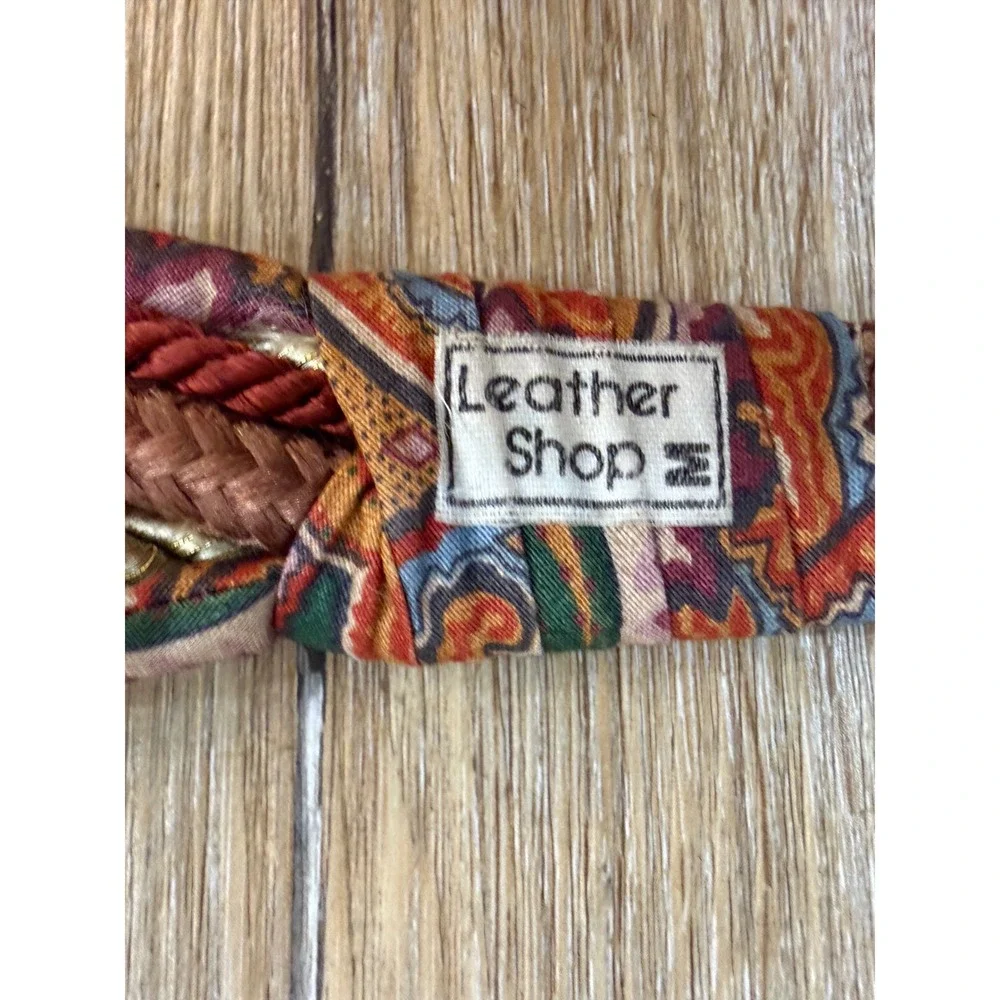 Leather Shop Braided Rope Belt Womens M Brown Boho Vintage Stretch Cinch Paisley